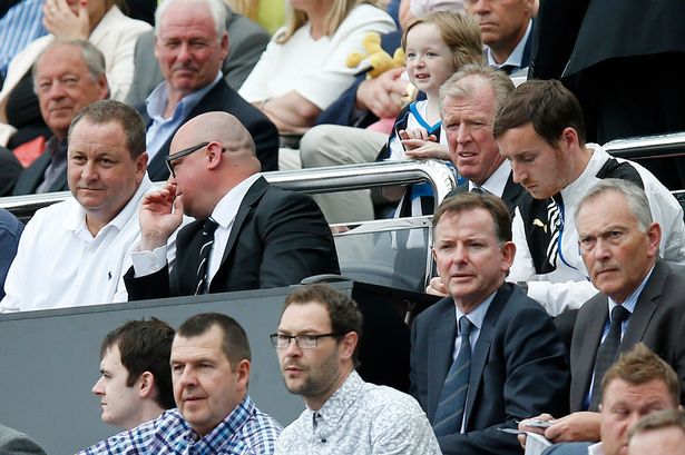 Mike Ashley and manager Steve Mc Claren in the stands