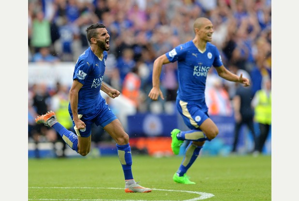 Riyad Mahrez celebrates his goal against Spurs