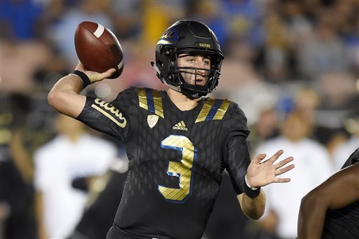 UCLA quarterback Josh Rosen passes during the first half of an NCAA college football game against California Thursday Oct. 22 2015 in Pasadena Calif