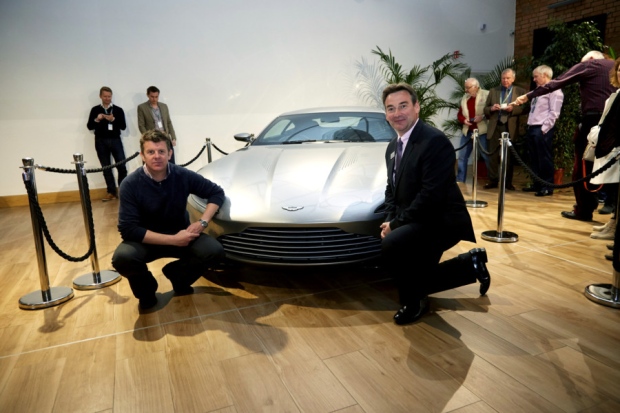 33901 Rouge Events Aston Martin DB10 Tour Newport Pagnell stunt driver Mark Higgins and general manager Paul Spires PNL