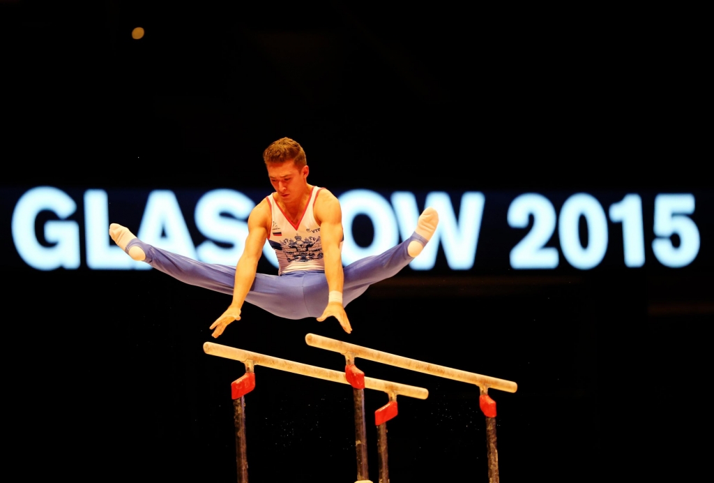 Russia's David Belyavskiy limbers up ahead of the 2015 World Gymnastics Championships which begin in Glasgow today