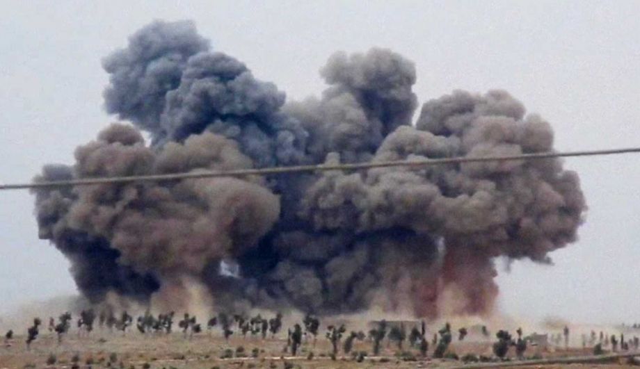 In this image made from video provided by Hadi Al-Abdallah which has been verified and is consistent with other AP reporting smoke rises after airstrikes in Kafr Nabel of the Idlib province western Syria Thursday Oct. 1 2015. Russian jets carried