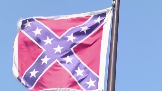 Confederate flag waves