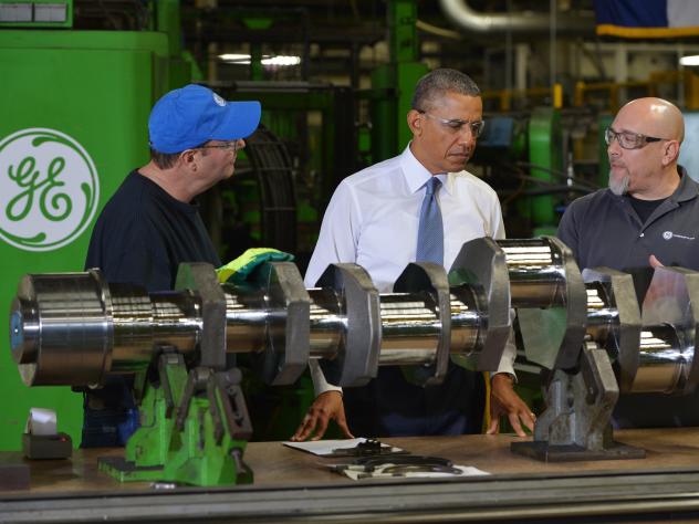 President Obama tours a General Electric gas engines factory in Waukesha Wis. on Jan. 30 2014. GE has recently said it would shift hundreds of jobs abroad because of the Export Import Bank's inability to help finance international deals