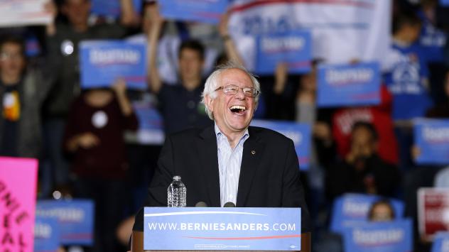 Sen. Bernie Sanders I-Vt. laughs at a campaign event earlier this month. Sanders taped an appearance on the Ellen show where he showed a lighter side