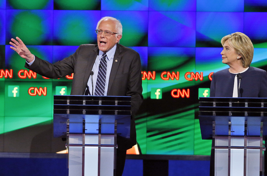 Sen. Bernie Sanders left speaking during the CNN Democratic presidential debate in Las Vegas on Oct. 13 2015