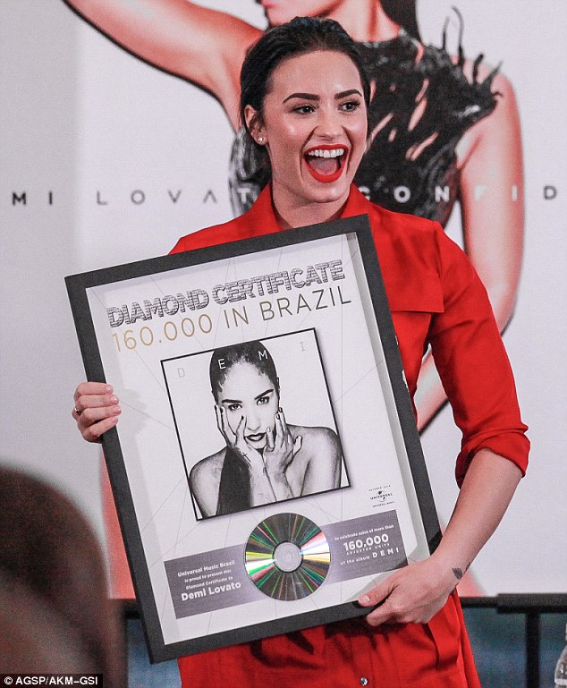 She's ontop Demi Lovato received a Diamond Certificate for her latest album Confident in Sao Paul Brazil on Wednesday