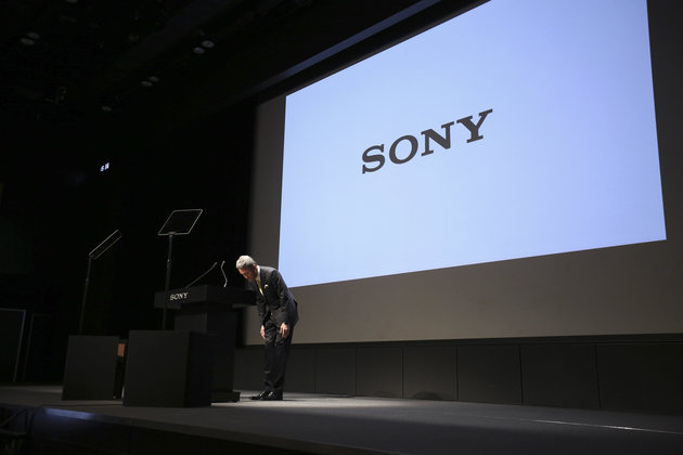 Sony Corp. Chief Executive Kazuo Hirai bows after delivering outlines of its turnaround strategy at the company's headquarters in Tokyo Wednesday Feb. 18 2015