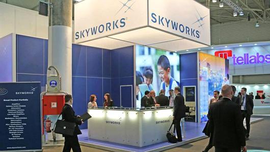 A Skyworks Solutions display at a trade show