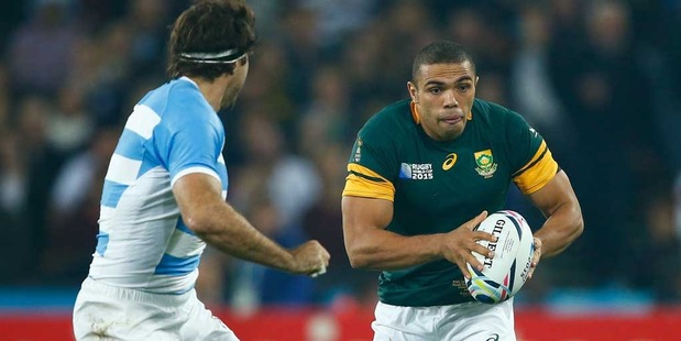 Bryan Habana of South Africa breaks with the ball during the 2015 Rugby World Cup Bronze Final match between South Africa and Argentina