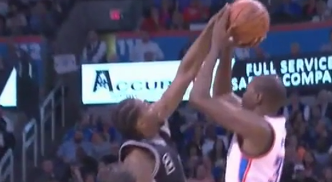 Kawhi Leonard with the rejection on Kevin Durant