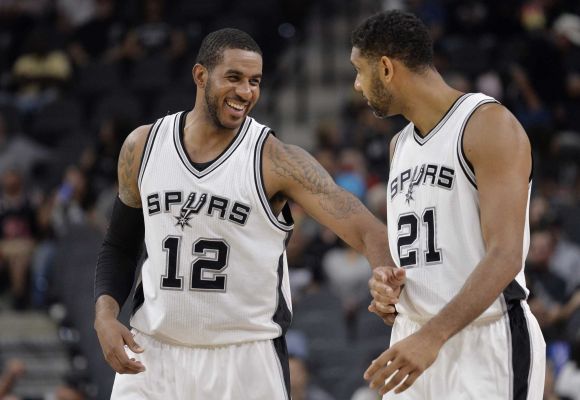 The San Antonio Spurs La Marcus Aldridge laughs