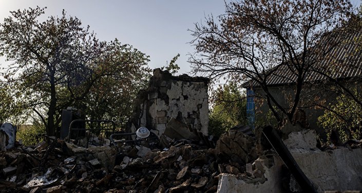 Destroyed houses in the village of Zhelobok Lugansk Region