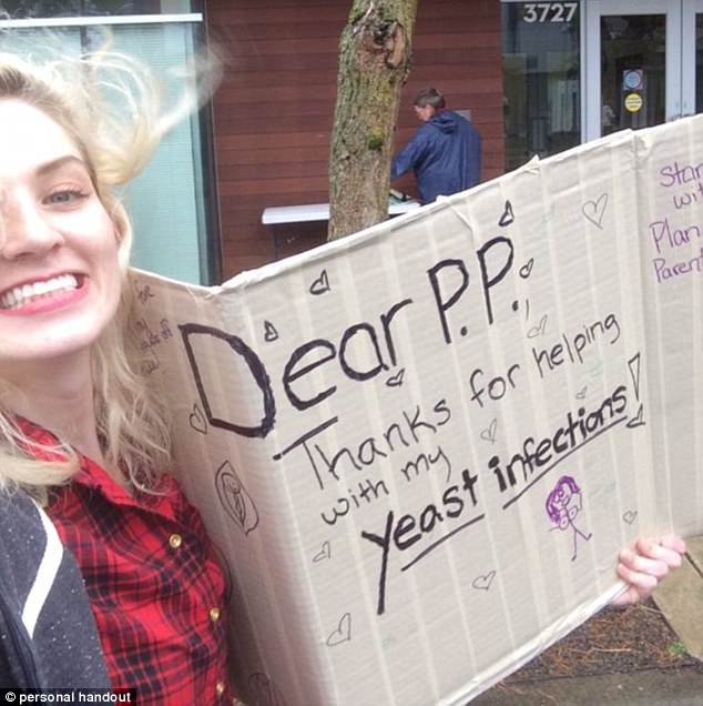 Taking action Mary Numair 29 from Portland Oregon broke up an anti Planned Parenthood protest by shouting'Yeast infections