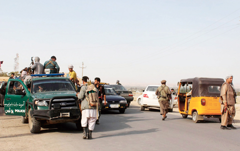 Afghan security forces patrol as battles were ongoing between Taleban militants and Afghan security forces in Kunduz capital of northeastern Kunduz province yesterday. The Taleban are in control of around half of Kunduz Afghanistan’s fifth largest