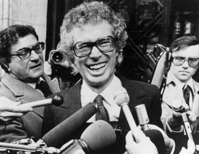 Ken Taylor Canadian Ambassador to Iran laughs as he answers questions during a meeting with journalists outside the Canadian Embassy in Paris