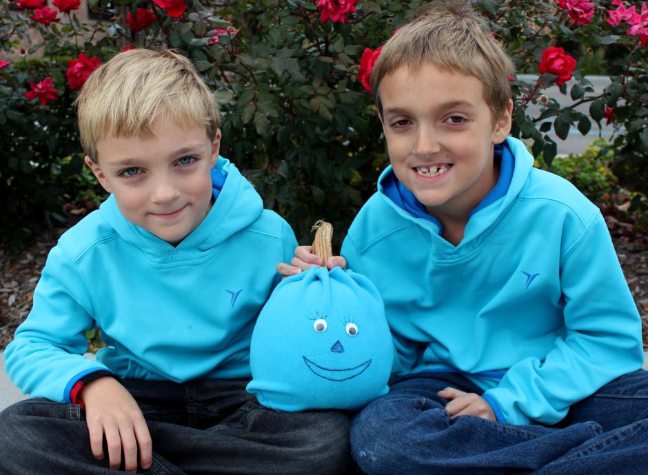 Alec and Ayden Riggs covered one of their family's pumpkins in teal-colored material to let trick-or-treaters know that their family is participating in the Teal Pumpkin Project. The Riggs family is encouraging others