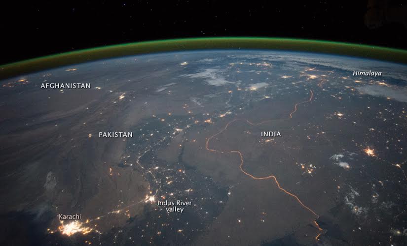 The India Pakistan border in the nighttime