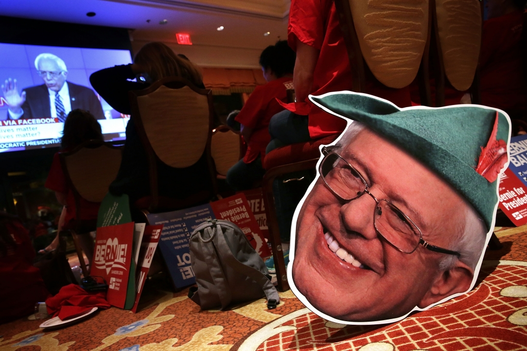 Supporters of Democratic presidential candidate Sen. Bernie Sanders gather at a watch party for a presidential debate at Wynn Las Vegas on Oct. 13 2015