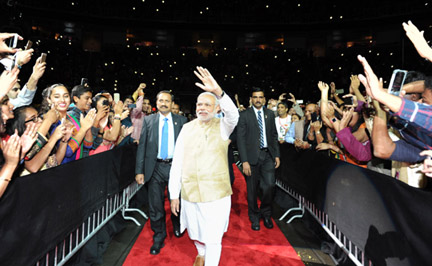 The Prime Minister Shri Narendra Modi at the SAP Centre before his address to the Indian community in San Jose California