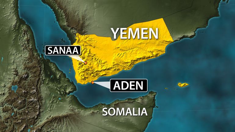 This map shows the location of Aden and Sanaa in Yemen. Sanaa is the capital