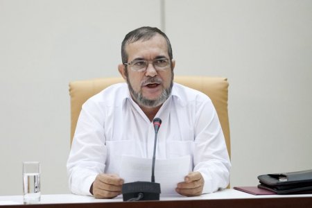 FARC rebel leader Rodrigo Londono better known by the nom de guerre Timochenko speaks during a news conference in Havana