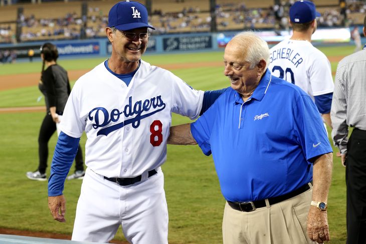 Tommy Lasorda will throw out the first pitch before Game 2 of the NLDS.- Stephen Dunn  Getty Images