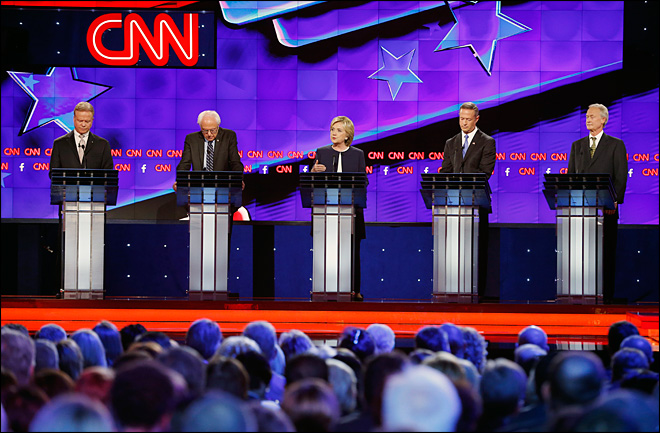 Dems Debate Clinton defends trade shift pushes Sanders on guns