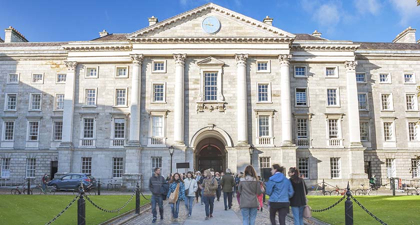 Dublin Ireland- Oct 25 2014 People at Trinity College yard in Dublin Ireland