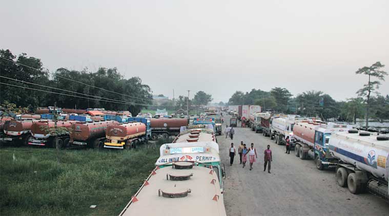 Trucks stranded on the way to Nepal