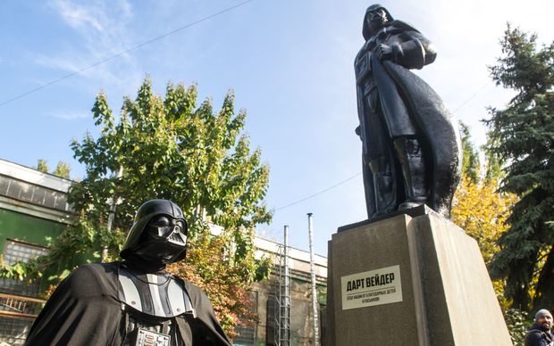 A statue of Lenin is replaced into one of Darth Vader an oddly prominent figure in local politics