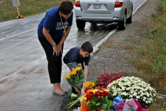 Mourners laid bouquets stuffed animals and religious candles at the crash site memorial at Kipling Ave. and Kirby Rd. in Vaughan where three children and their grandfather died after a multi-vehicle accident allegedly caused by a drunk driver