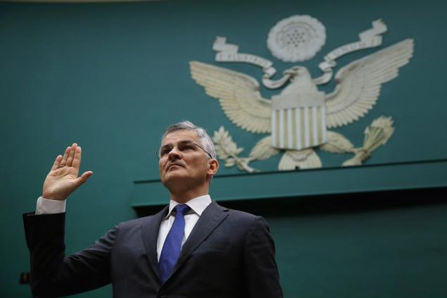 Volkswagen Group of America President and CEO Michael Horn is sworn in while testifying to the House Energy and Commerce Committee's Oversight and Investigations Subcommittee in the Rayburn House Office Building on Capitol Hill