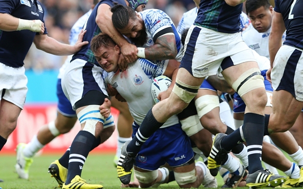 Samoa's Jack Lam endured a tough afternoon against Scotland