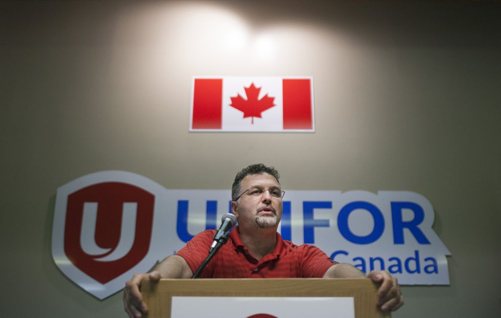 Unifor Local 444 president Dino Chiodo speaks at a question and answer session after Oakley Sub Assembly ratified their contracts