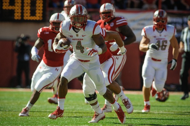 Wide receiver Leonte Carroo #4 of the Rutgers Scarlet Knights