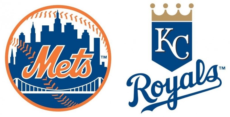 Logo of Major League Baseball teams New York Mets and Kansas City Royals. The teams are playing in the 2015 World Series