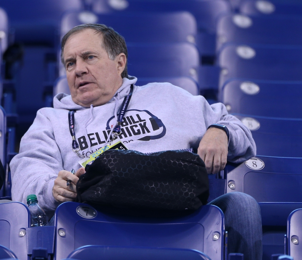 Feb 20 2015 Indianapolis IN USA New England Patriots coach Bill Belichick scouts from the seats during the 2015 NFL Combine at Lucas Oil Stadium. Mandatory Credit Brian Spurlock-USA TODAY Sports ORG XMIT USATSI-219260 ORIG FILE ID 20150220_ads_ss