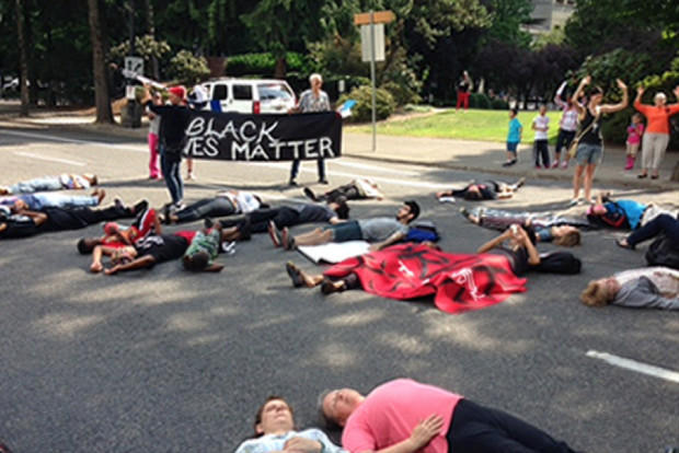 A'Black Lives Matter protest in Portland Ore