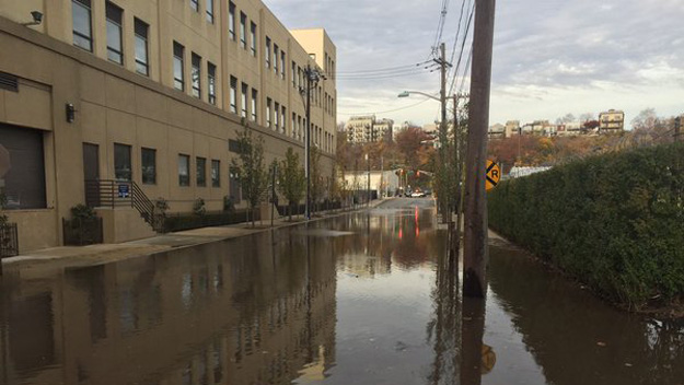 A Hoboken street is flooded after a water main break on Nov. 22 2015