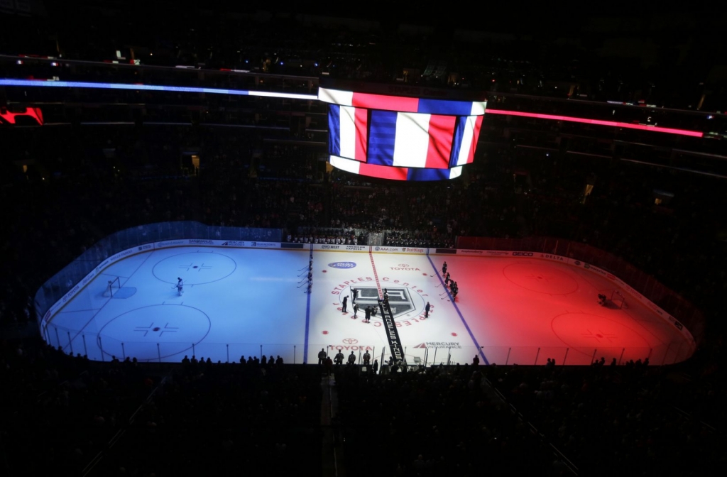 A moment of silence being observed for the Paris terror attack victims and loved ones before an NHL hockey game in Los Angeles on Saturday