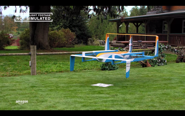 A screen shot from Amazon's video showing a possible use of drones called'Amazon Prime Air.         
           Amazon  YouTube