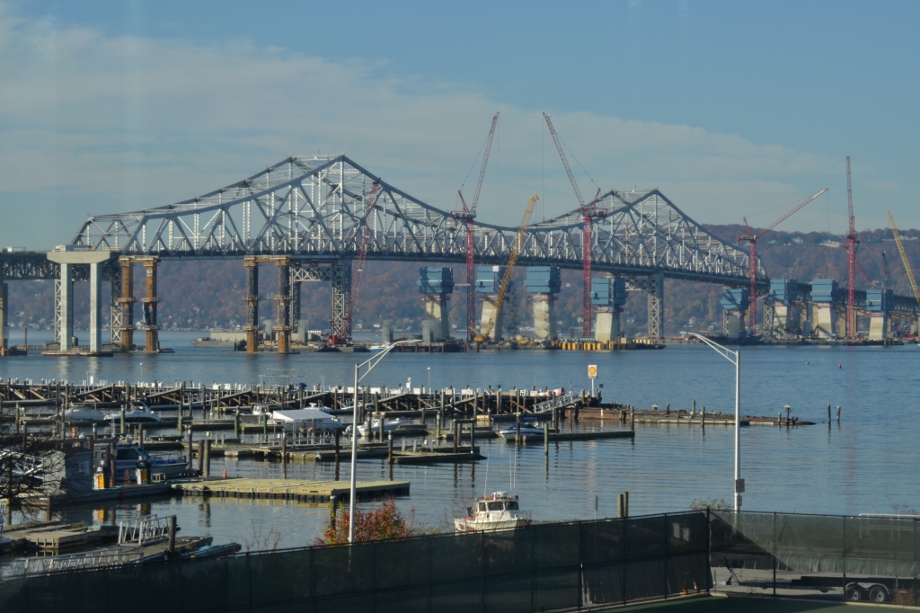 A view of construction with the Tarrytown marina in the foreground