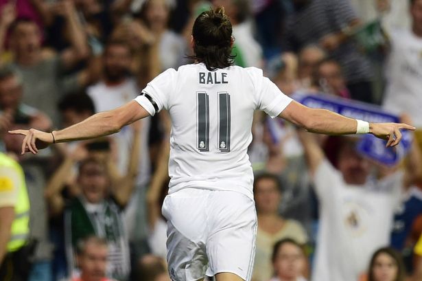 Gareth Bale celebrates scoring the opening goal against Real Betis