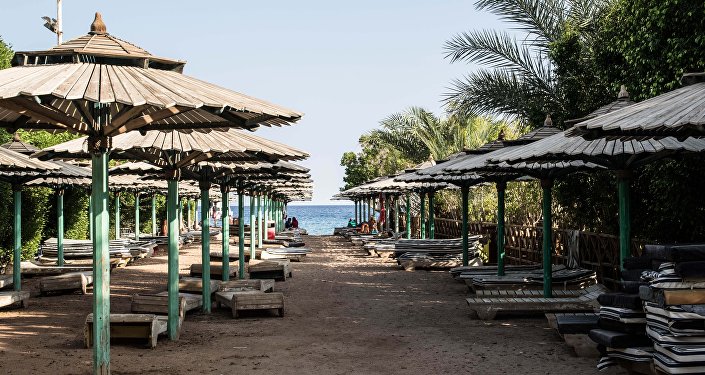 An empty public beach is seen in Namaa Bay Sharm el-Sheikh