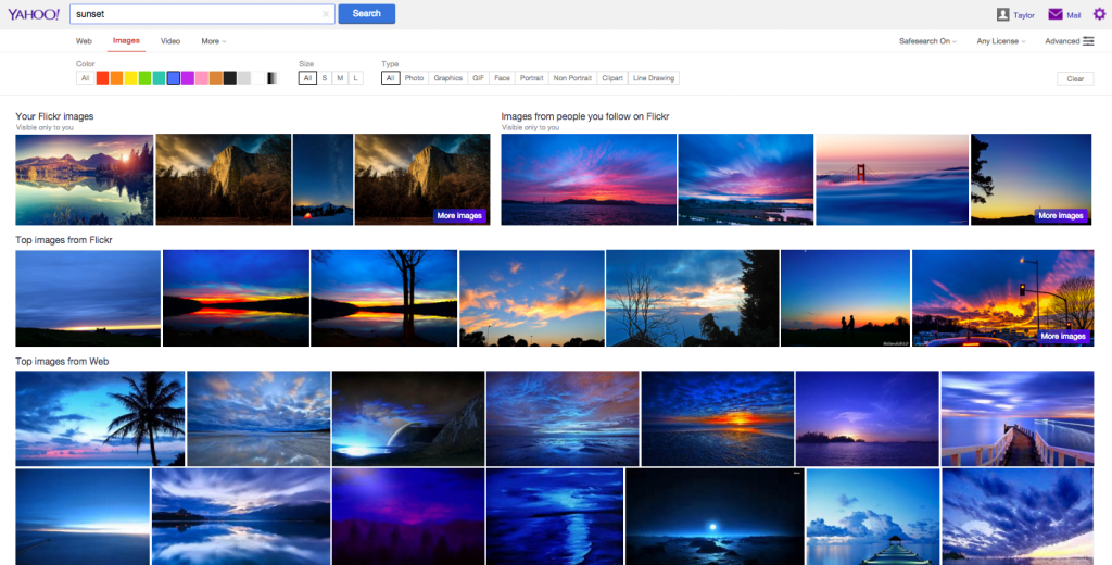 Screenshot of Yahoo's Image Search results page with Flickr