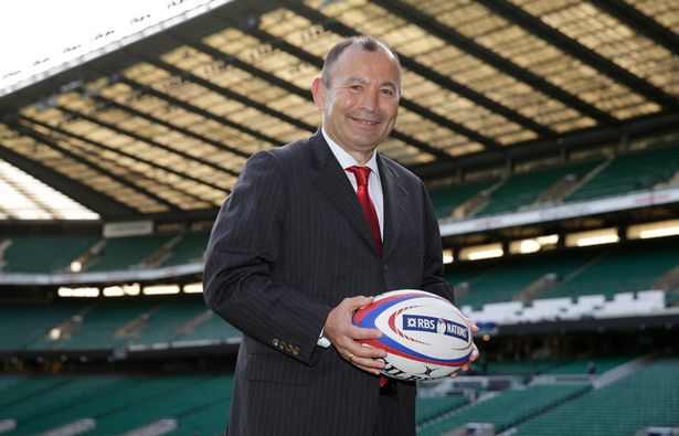 New England head coach Eddie Jones poses at Twickenham