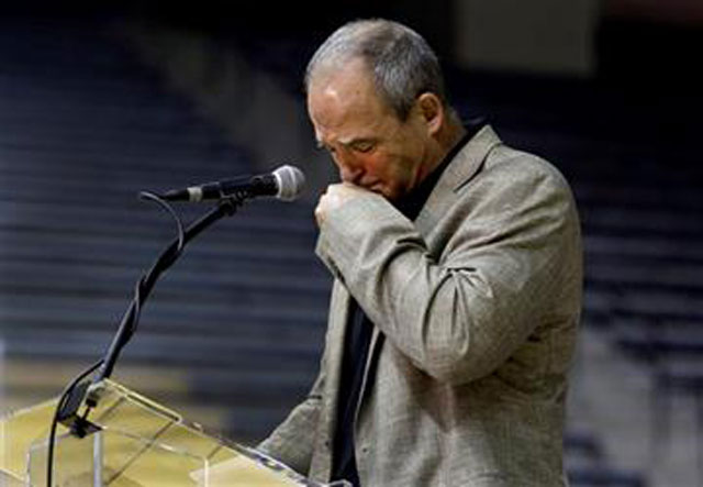 University of Missouri head football coach Gary Pinkel pauses while speaking about his players during a news conference Monday Nov. 16 2015 in Columbia