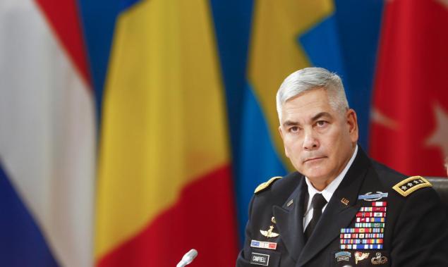 U.S. commander of international forces in Afghanistan U.S. Army General John Campbell attends the Ministers of Defence Meeting at the Julius Leber barracks in Berlin Germany