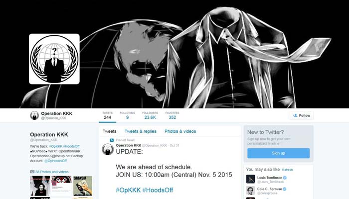 An Anonymous twitter feed alleges they have personal information on KKK members